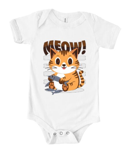 Little Cat with Fish Meow T-Shirt - Cute and Fun Cat Design Tee for Kids - Adorable Gift for Boys and Girls T-Shirt – Viva Party