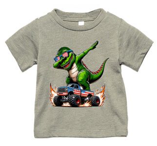 Green T-Rex on American Monster Truck T-Shirt ? Fun Graphic Tee, Unisex, Perfect Gift for Kids and Adults, Vibrant Colors, Casual Wear