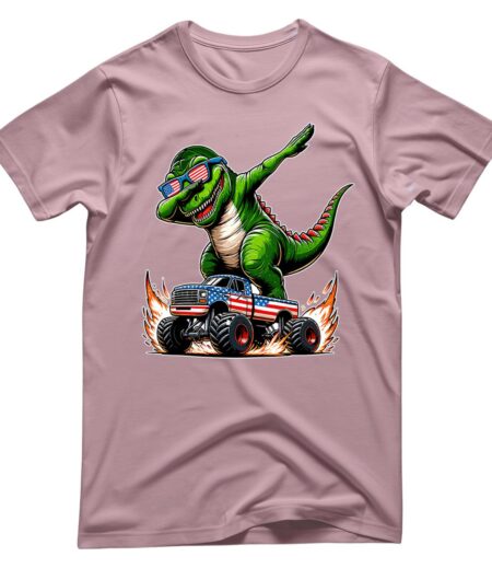 Green T-Rex on American Monster Truck T-Shirt ? Fun Graphic Tee, Unisex, Perfect Gift for Kids and Adults, Vibrant Colors, Casual Wear