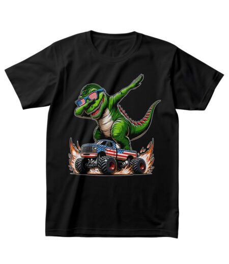 Green T-Rex on American Monster Truck T-Shirt ? Fun Graphic Tee, Unisex, Perfect Gift for Kids and Adults, Vibrant Colors, Casual Wear – Viva Party