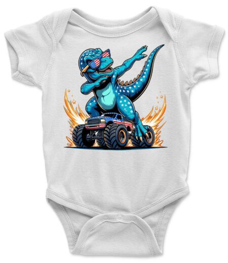 T-Rex on American Monster Truck with Fire T-Shirt ? Bold Graphic Tee, Unisex, Perfect Gift for Kids and Adults, Vibrant Colors, Casual Wear