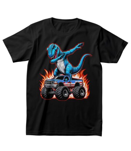 Blue Dabbing T-Rex on Monster Truck T-Shirt ? Fun Graphic Tee, Unisex, Perfect Gift for Kids and Adults, Vibrant Colors, Casual Wear – Viva Party