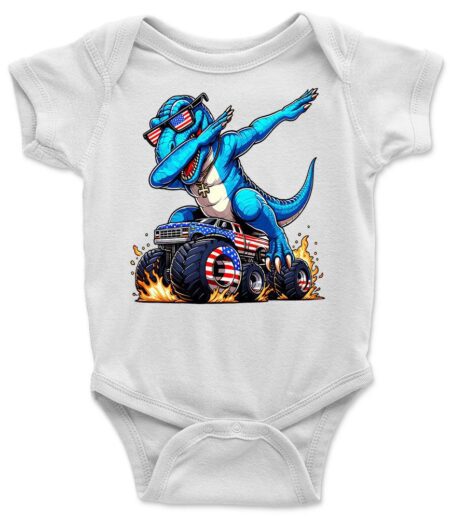 Blue Dabbing T-Rex T-Shirt on Monster Truck ? Eye-Catching Graphic Tee, Unisex, Ideal Gift for Kids and Adults, Fun Design, Vibrant Colors, Everyday Wear