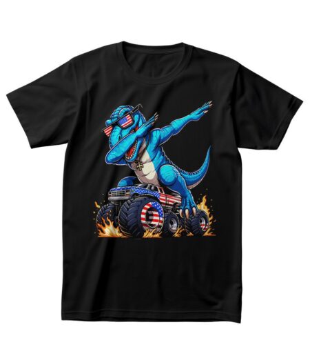 Blue Dabbing T-Rex T-Shirt on Monster Truck ? Eye-Catching Graphic Tee, Unisex, Ideal Gift for Kids and Adults, Fun Design, Vibrant Colors, Everyday Wear – Viva Party