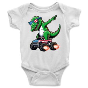 Green Dabbing T-Rex T-Shirt on Monster Truck ? Fun Graphic Tee, Unisex, Perfect Gift for Kids and Adults, Vibrant Colors, Casual Wear