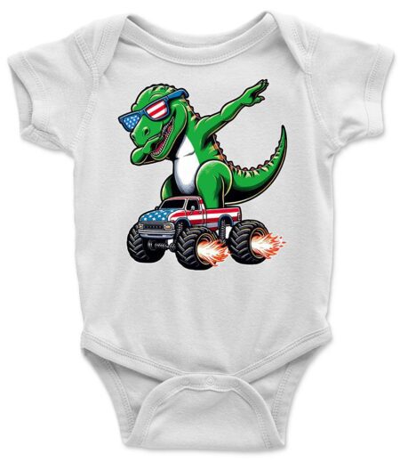 Green Dabbing T-Rex T-Shirt on Monster Truck ? Fun Graphic Tee, Unisex, Perfect Gift for Kids and Adults, Vibrant Colors, Casual Wear