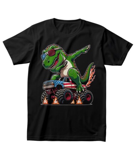 Green Dabbing T-Rex T-Shirt on Monster Truck ? Fun and Vibrant Graphic Tee, Unisex, Perfect Gift for Kids and Adults, Cool Design, Casual Wear – Viva Party