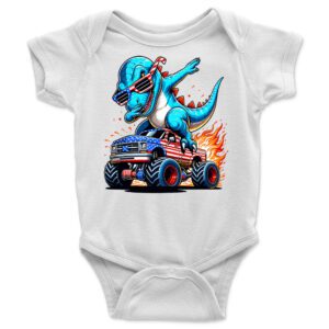 Blue Dabbing T-Rex on American Monster Truck T-Shirt ? Fun Graphic Tee, Unisex, Perfect Gift for Kids and Adults, Vibrant Design, Casual Wear