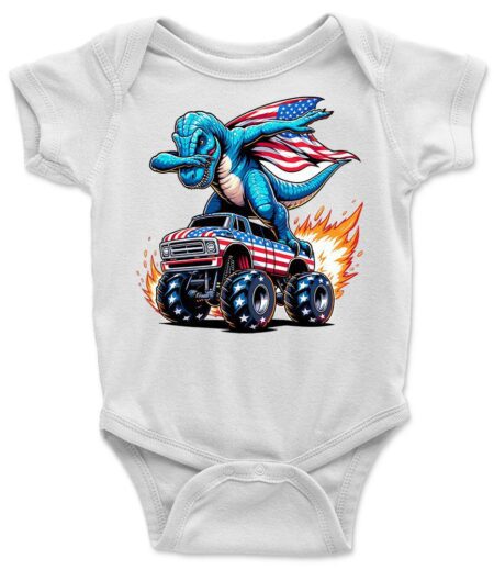 Blue Dabbing T-Rex on Fire Monster Truck T-Shirt ? Bold Graphic Tee, Unisex, Perfect Gift for Kids and Adults, Vibrant Design, Fun and Trendy, Casual Wear
