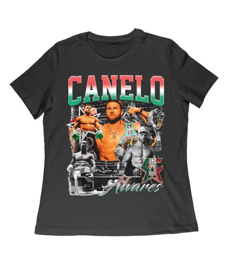 Canelo ?lvarez Image Collage T-Shirt - Iconic Boxing Legend Art Women Relaxed – Viva Party