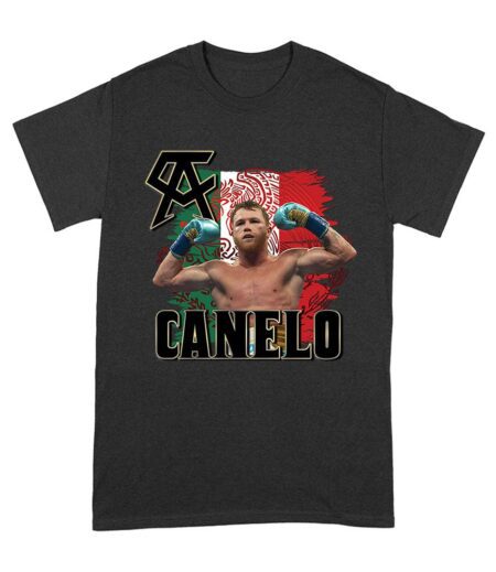 Canelo Alvarez Power T-Shirt - Iconic Image with Mexican Flag Background Unisex Adult – Viva Party