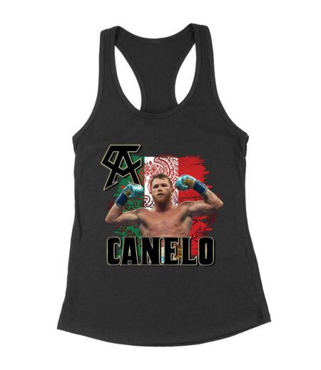 Canelo Alvarez Power T-Shirt - Iconic Image with Mexican Flag Background Women's Racerback Tank Top – Viva Party