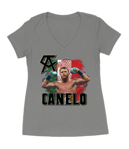 Canelo Alvarez Power T-Shirt - Iconic Image with Mexican Flag Background Women's Ideal V-Neck – Viva Party