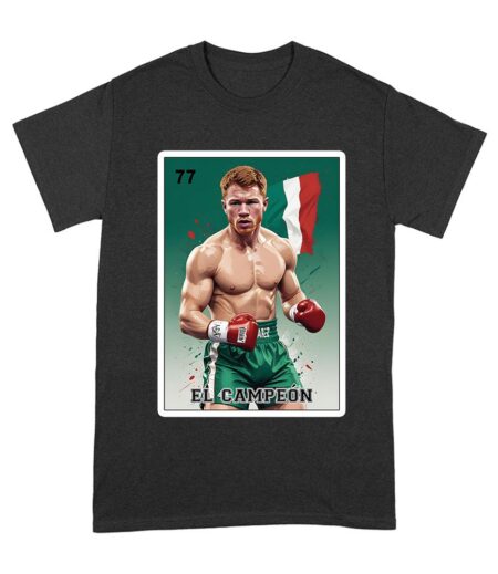 Canelo Alvarez Loteria T-Shirt - Cartoon Style with Mexican Flag Background Unisex Adult – Viva Party