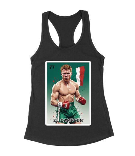 Canelo Alvarez Loteria T-Shirt - Cartoon Style with Mexican Flag Background Women's Racerback Tank Top – Viva Party