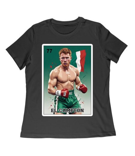 Canelo Alvarez Loteria T-Shirt - Cartoon Style with Mexican Flag Background Women Relaxed – Viva Party