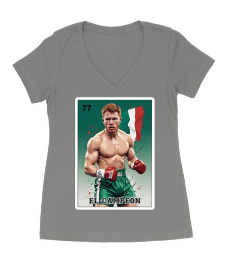 Canelo Alvarez Loteria T-Shirt - Cartoon Style with Mexican Flag Background Women's Ideal V-Neck – Viva Party