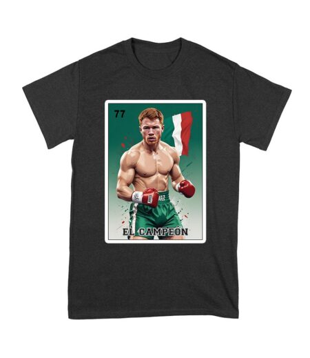 Canelo Alvarez Loteria T-Shirt - Cartoon Style with Mexican Flag Background Unisex Youth – Viva Party