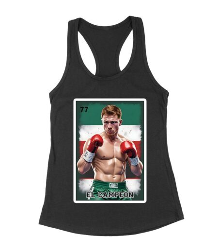 Canelo Alvarez Loteria T-Shirt - Retro Cartoon Style with Mexican Flag Colors Women's Racerback Tank Top – Viva Party