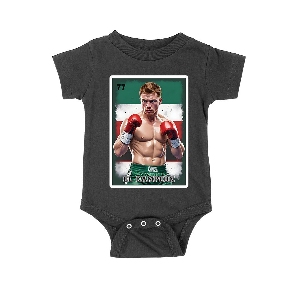 Canl-02_Rs-Black.jpg Canelo Alvarez Loteria T-Shirt - Retro Cartoon Style With Mexican Flag Colors Unisex Baby Jersey – Viva Party