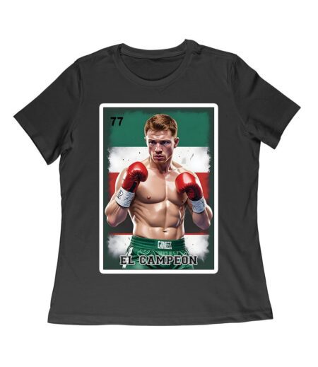 Canelo Alvarez Loteria T-Shirt - Retro Cartoon Style with Mexican Flag Colors Women Relaxed – Viva Party