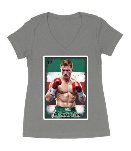Canelo Alvarez Loteria T-Shirt - Retro Cartoon Style with Mexican Flag Colors Women's Ideal V-Neck – Viva Party