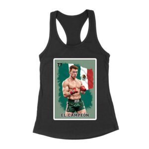 Canelo Alvarez Card T-Shirt - Bold Retro Cartoon with Mexican Flag Colors Women's Racerback Tank Top – Viva Party