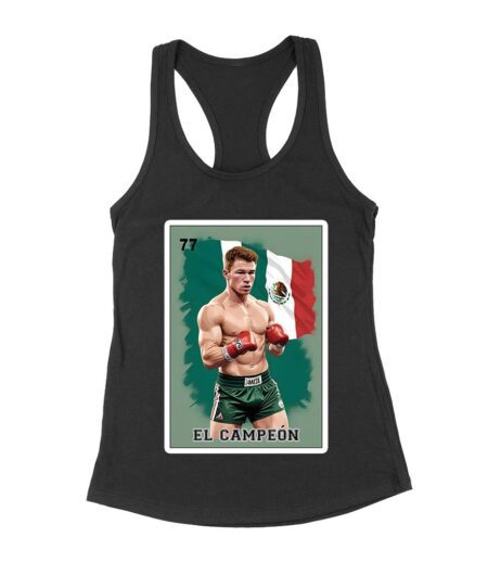 Canelo Alvarez Card T-Shirt - Bold Retro Cartoon with Mexican Flag Colors Women's Racerback Tank Top – Viva Party
