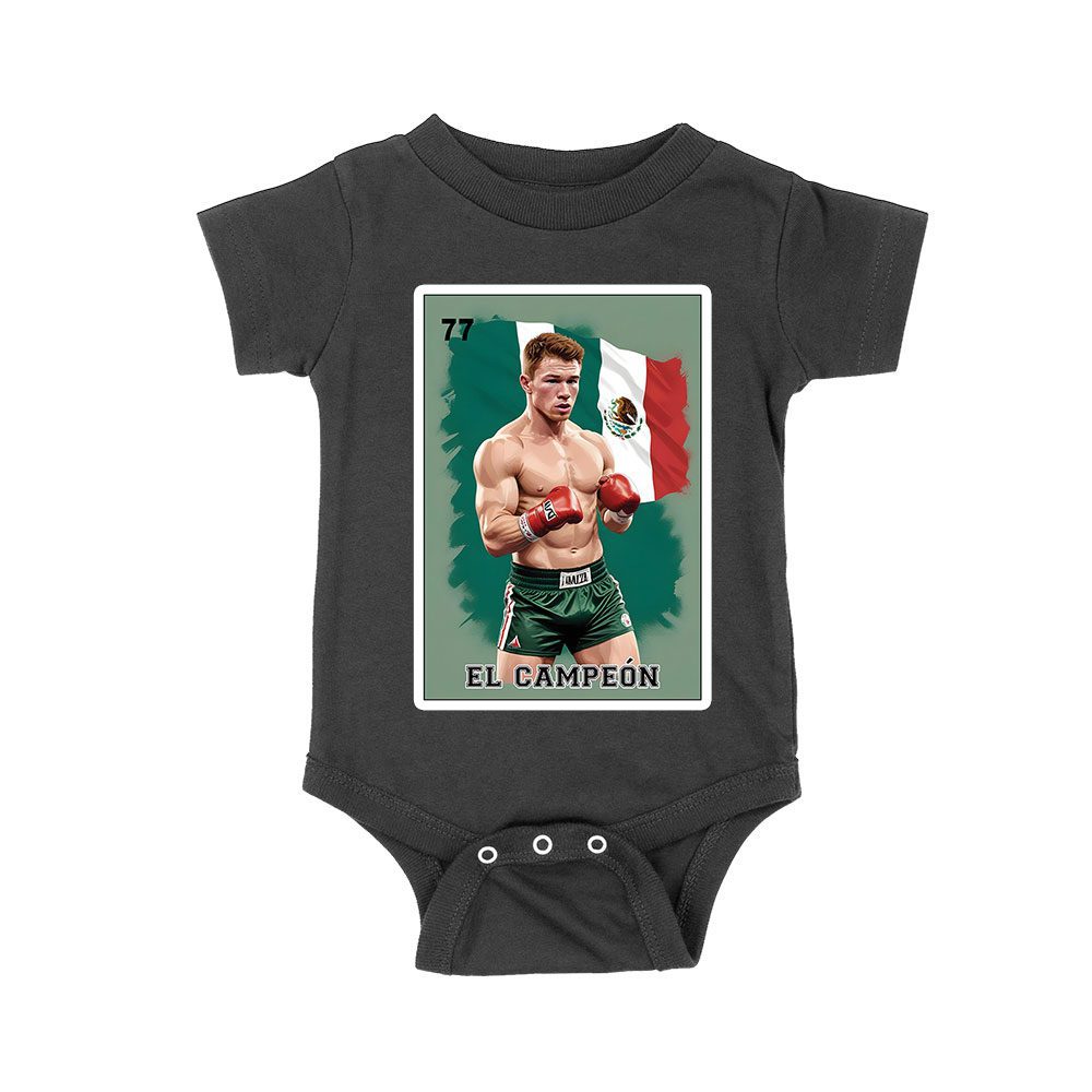 Canl-03_Rs-Black.jpg Canelo Alvarez Card T-Shirt - Bold Retro Cartoon With Mexican Flag Colors Unisex Baby Jersey – Viva Party