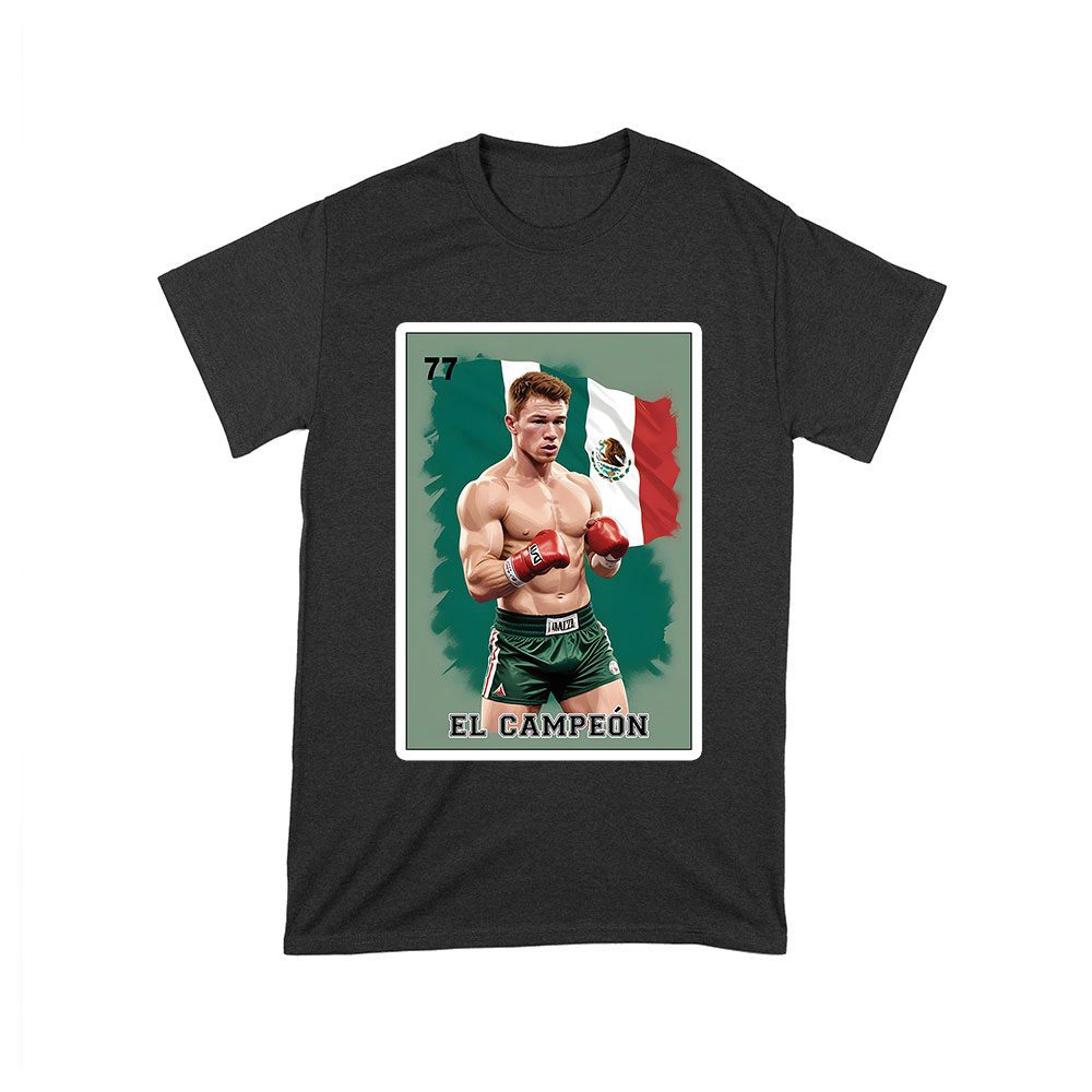 Canl-03_T-Black.jpg Canelo Alvarez Card T-Shirt - Bold Retro Cartoon With Mexican Flag Colors Unisex Toddler – Viva Party
