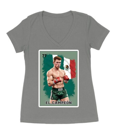 Canelo Alvarez Card T-Shirt - Bold Retro Cartoon with Mexican Flag Colors Women's Ideal V-Neck – Viva Party