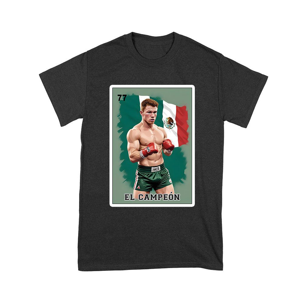 Canl-03_Y-Black.jpg Canelo Alvarez Card T-Shirt - Bold Retro Cartoon With Mexican Flag Colors Unisex Youth – Viva Party