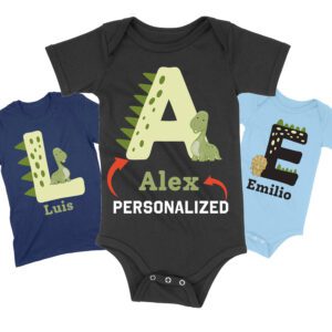 Personalized Name Infant Dino Alphabet Tee - Custom Initial T-Shirt with Adorable Dinosaur Design – Viva Party