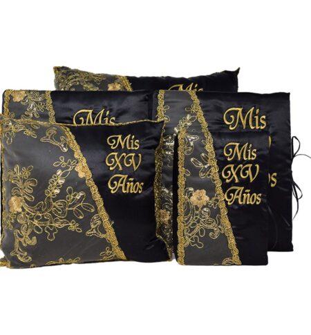 Black and Gold Mis XV Quinceanera Pillow Set