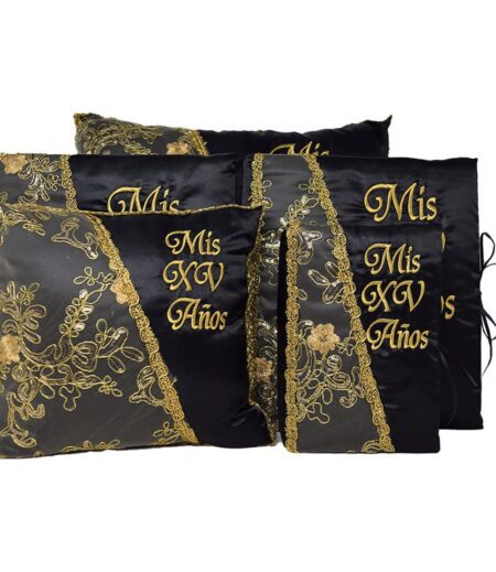 5 Pc Black and Gold Quinceanera Pillow Set - Elegant Mis 15 Anos Celebration Essentials – Viva Party