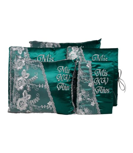 Emerald Green and Silver Quinceanera Pillow Set - Elegant Mis 15 Anos Celebration Essentials – Viva Party