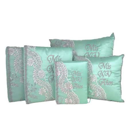 Mint Green and Silver Quinceanera Pillow Set