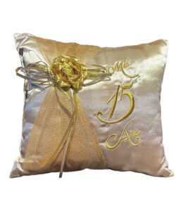 Gold and Gold 5 Piece Quinceanera Set Mis Quince Set with Kneeling Pillow, Tiara Pillow, Guestbook, Photo Album, Spanish Bible, My Sweet 15 Decorations