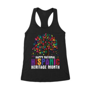 Happy National Hispanic Heritage Month Tree Design T-Shirt - Hands as Leaves Symbol of Unity Women's Racerback Tank Top – Viva Party