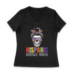 Hispanic Heritage Month Skeleton Woman with Sunglasses & Scarf - Country Flags Design Women Jersey V-Neck – Viva Party