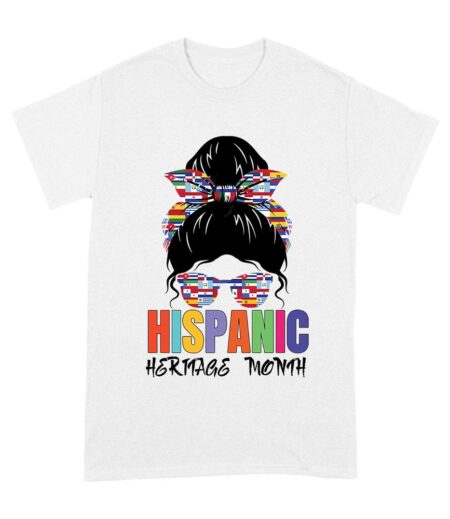Hispanic Heritage Month Girl Face with Sunglasses & Scarf Featuring Country Flags Unisex Adult