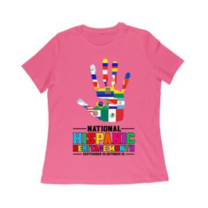 Celebrate National Hispanic Heritage Month: Hand with Country Flags T-Shirt Women Relaxed