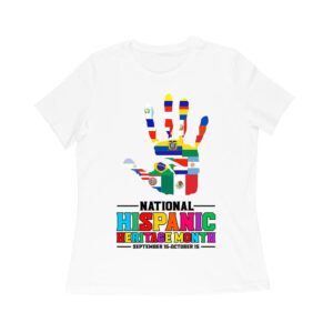 Celebrate National Hispanic Heritage Month: Hand with Country Flags T-Shirt Women Relaxed