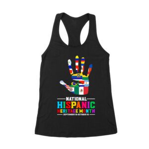 Celebrate National Hispanic Heritage Month: Hand with Country Flags T-Shirt Women's Racerback Tank Top – Viva Party