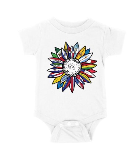 Vibrant Hispanic Heritage Month T-Shirt: Flower Design with Country Flags Unisex Baby Jersey