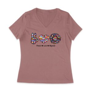 Empowering Hispanic Heritage Month T-Shirt: Peace Love Hispanic Design Women Jersey V-Neck