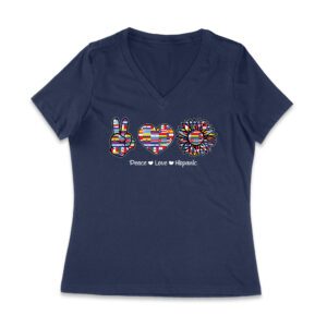 Empowering Hispanic Heritage Month T-Shirt: Peace Love Hispanic Design Women Jersey V-Neck