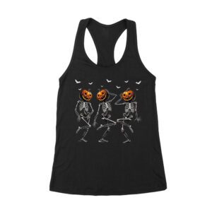 Pumpkin Head Skeleton with Bats - Eerie Halloween Women's Racerback Tank Top – Viva Party
