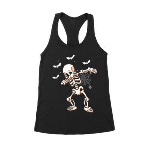 Dabbing Skeleton with Spider Web and Bats - Fun Halloween T-Shirt Women's Racerback Tank Top – Viva Party