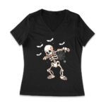 Dabbing Skeleton with Spider Web and Bats - Fun Halloween T-Shirt Women Jersey V-Neck – Viva Party